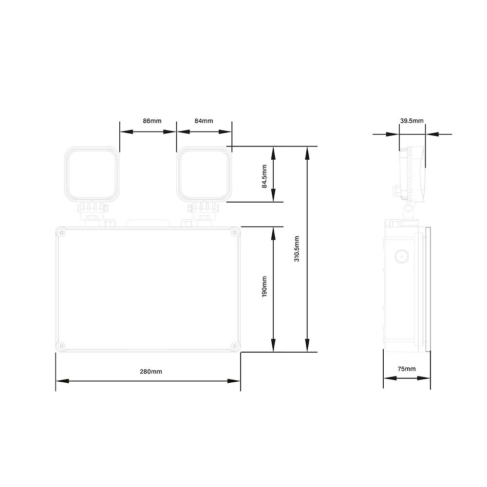 Contracta Emergency Twin Spot Pro dimensional drawing