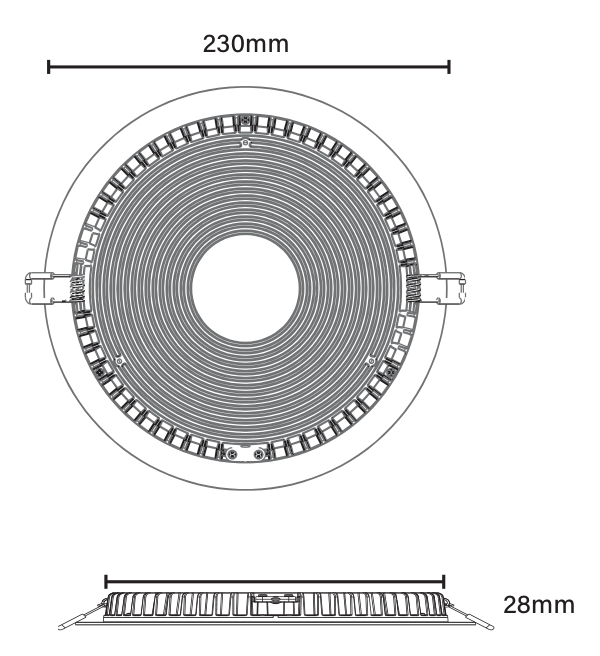 Contracta Edge Downlight 230 dimensional drawing