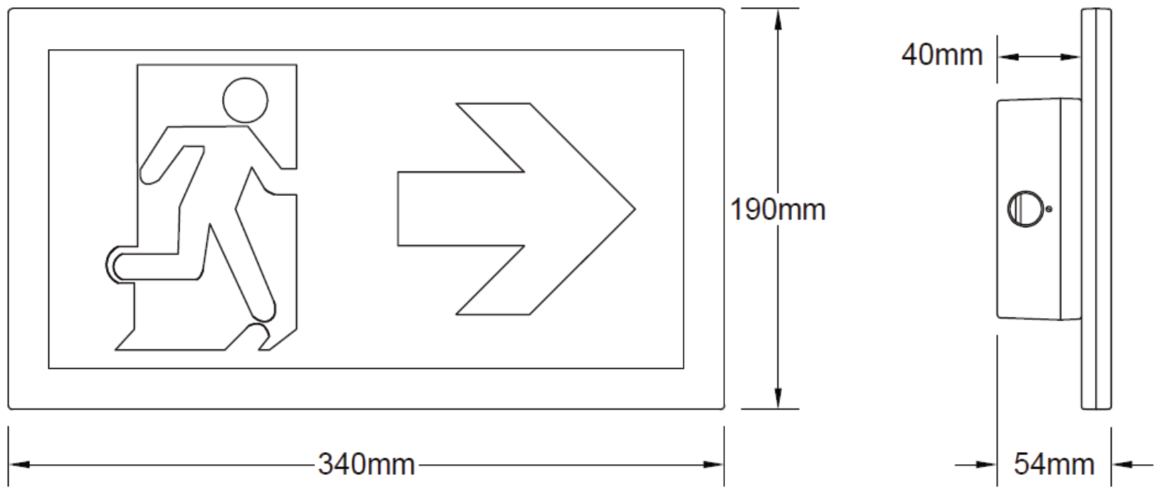 Escape Exit Wall Mount dimensional drawing